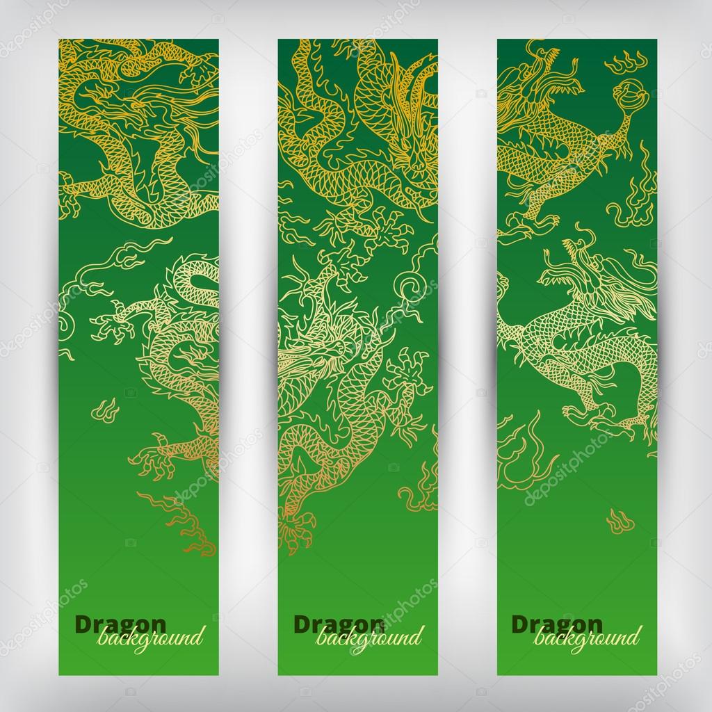 Vector background with asia dragons. Banner set.