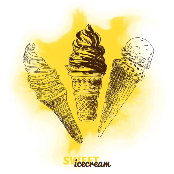 Illustrazione vettoriale disegnata a mano con gelato . — Vettoriale Stock