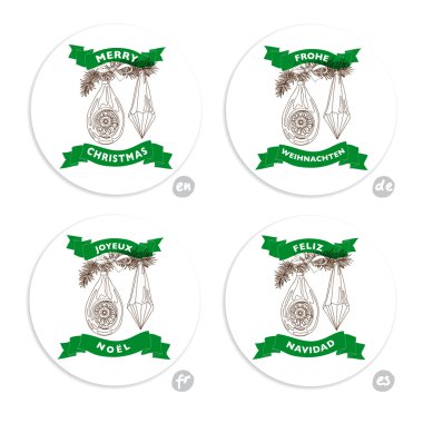 Elle çizilmiş vintage Noel Set afiş. 