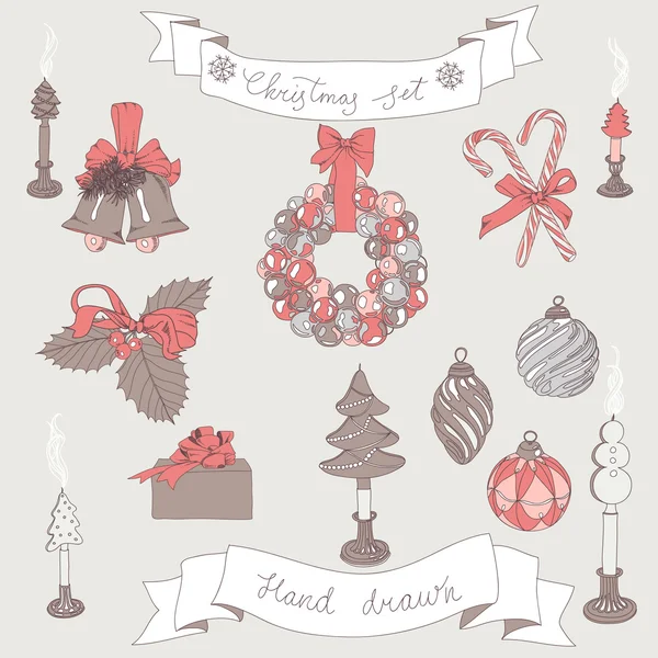 Vector hand drawn christmas set. — Stock Vector