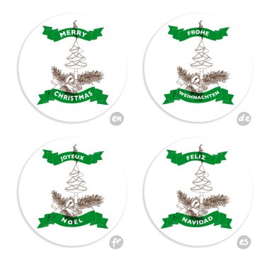 Elle çizilmiş vintage Noel Set afiş. 