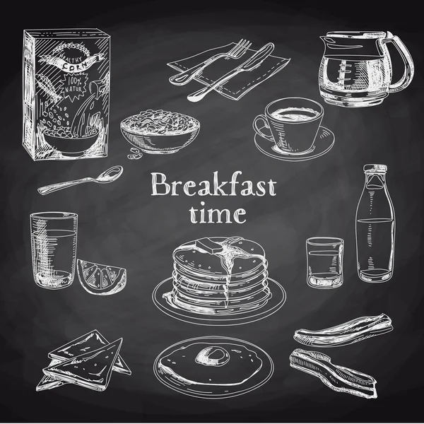 Vector desayuno mano dibujado conjunto. Ilustración vintage . — Archivo Imágenes Vectoriales