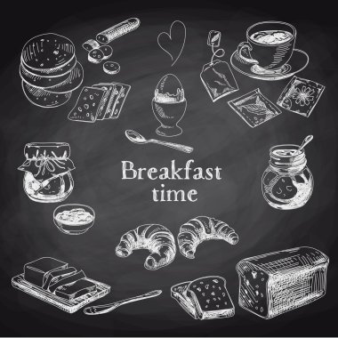Vector breakfast hand drawn set. Vintage illustration.  clipart