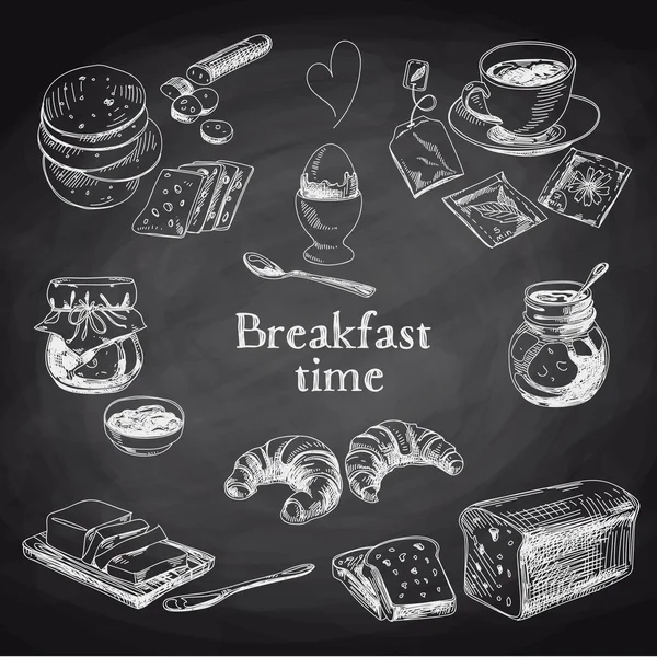 Vector breakfast hand drawn set. Vintage illustration. — Stock Vector