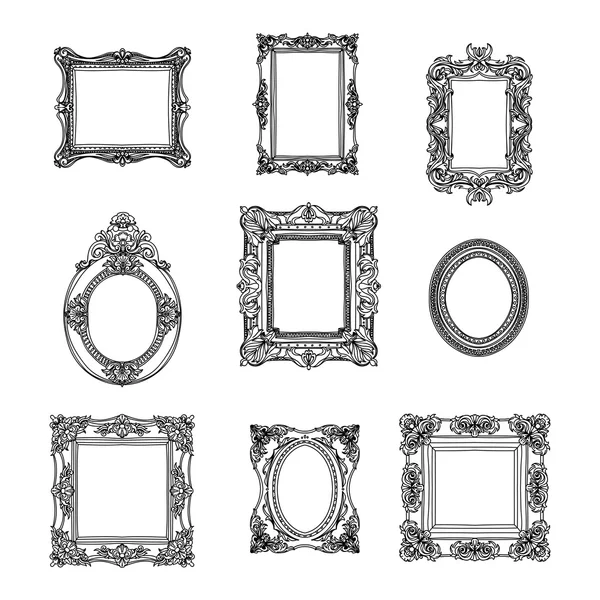 Vector hand drawn picture frames set. Sketch collection. — Stock Vector