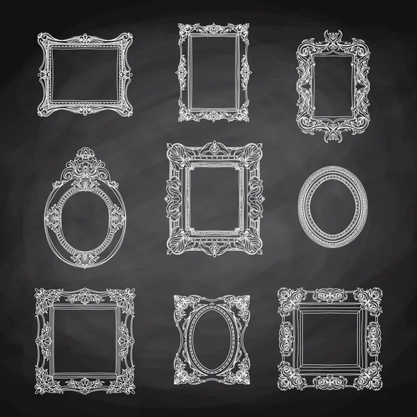 Vector vintage hand drawn set with picture frames. Retro illustr — ストックベクタ