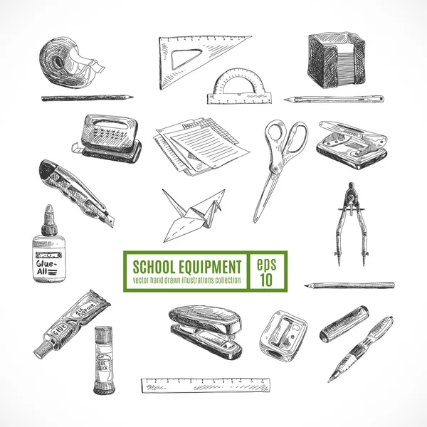 Hand drawn vector set of school items. Back to School. — Stock Vector
