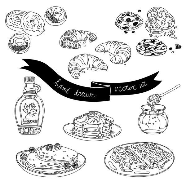 Vector hand drawn set with cakes and sweets.
