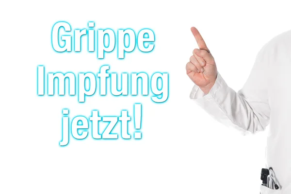 Arzt zeigt auf einen Titel (Grippe, Impfung)) — Stockfoto