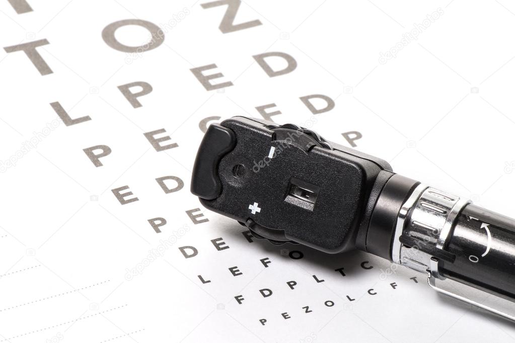 Ophthalmoscope is on a vison test
