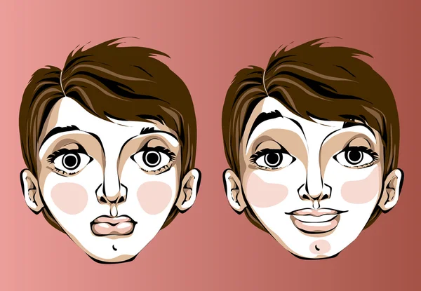 Different facial expressions of a woman — Stock Vector