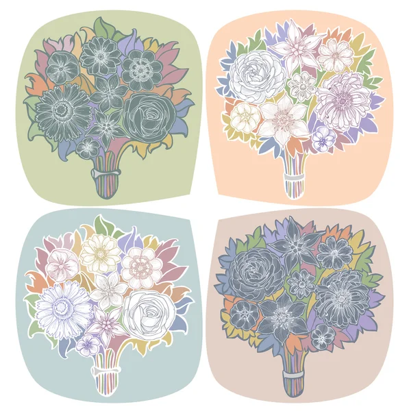 Set von vier Vintage-Blumensträußen mit Wildblumen. — Stockvektor