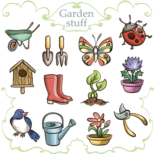 Conjunto de accesorios de jardín . — Archivo Imágenes Vectoriales