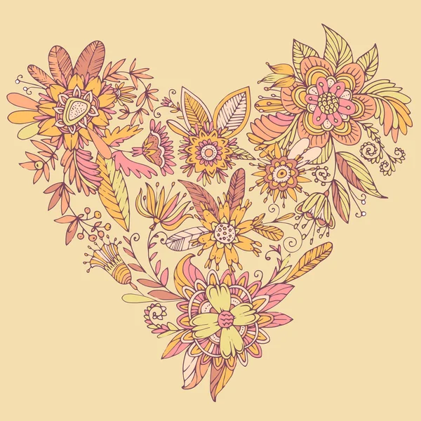 Coração de flores vetoriais desenhadas . —  Vetores de Stock