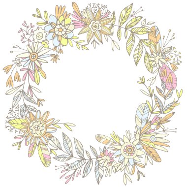 gorgeous wreath woven from petals and flowers. clipart