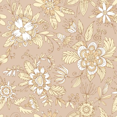 Sevimli çiçek ve yaprakları bir çizgi film tarzı