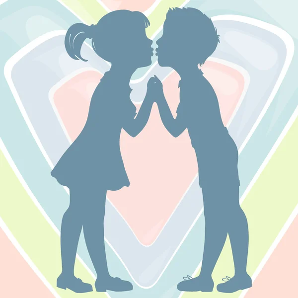 Silhouette of a boy and girl kissing. — Stock Vector