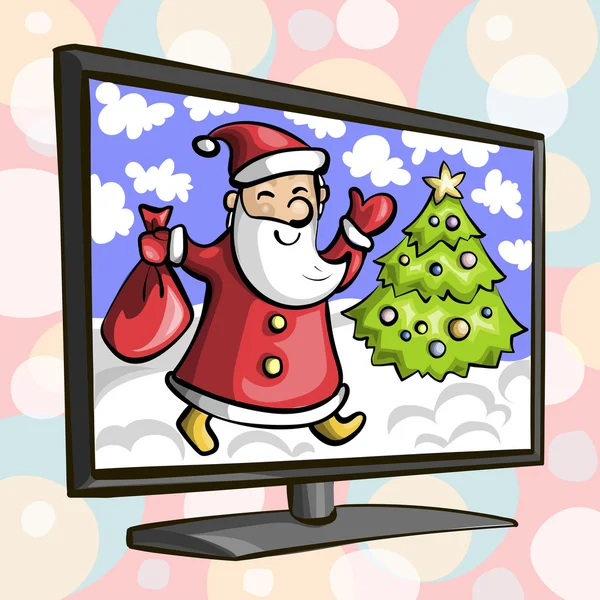 Obraz Tv Santa Claus i Choinka — Wektor stockowy