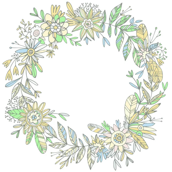 Magnifique couronne tissée de pétales et de fleurs . — Image vectorielle