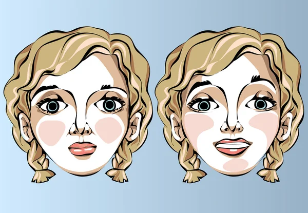 Verschillende gezichtsuitdrukkingen van een vrouw — Stockvector