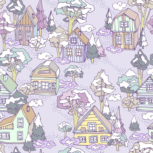 Seamless winter village pattern. — Stock Vector