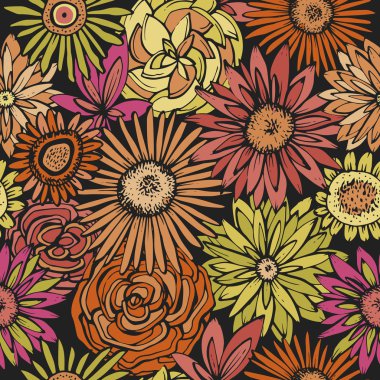 Botanik çiçek ve yaprakları seamless modeli.