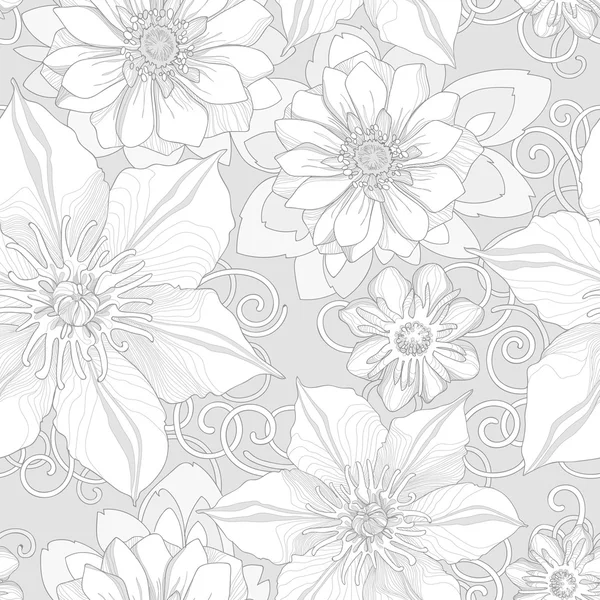 Nahtloses Muster botanischer Blumen und Blütenblätter. — Stockvektor