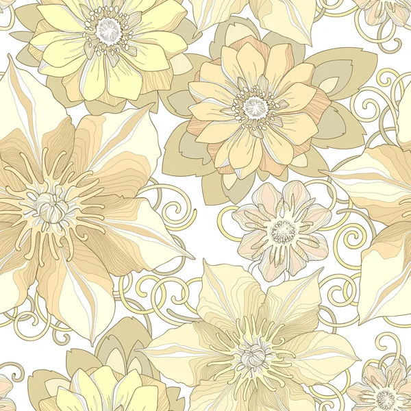 植物の花と花びらのシームレス パターン. — ストックベクタ
