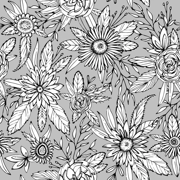 Seamless pattern of botanical flowers and petals. — Stock Vector