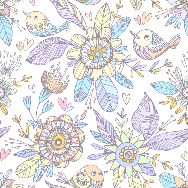 Απρόσκοπτη μοτίβο με πουλιά και λουλούδια — Διανυσματικό Αρχείο
