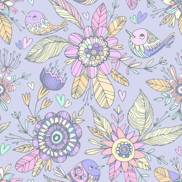 Seamless pattern with birds and flowers — Stock Vector