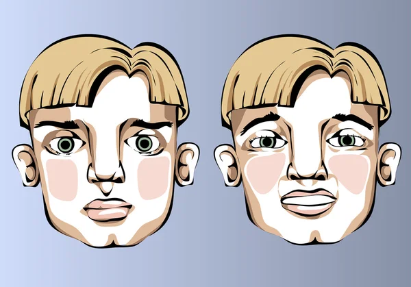 Illustration of different facial expressions of a man with blond hair. — Stock Vector