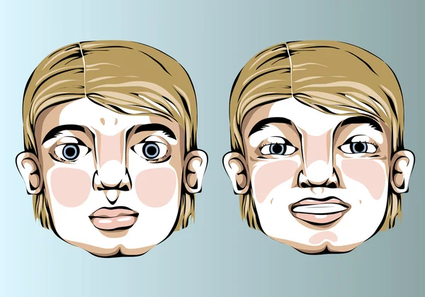 Illustratie van verschillende gezichtsuitdrukkingen van een man met blond haar. Rechtenvrije Stockillustraties