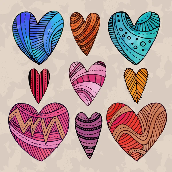 Set of watercolor hearts — Stock Vector