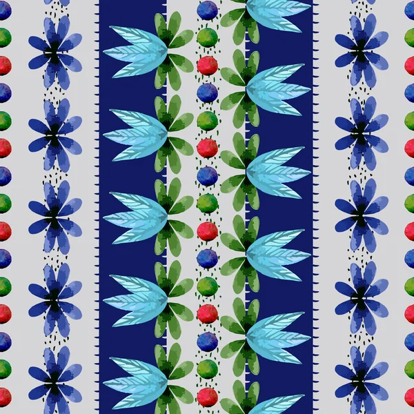Naadloos patroon met aquarelbloemen en bladeren — Stockvector