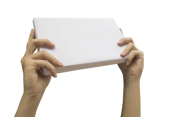 Sinal de papel segurar mulher mostrar em branco — Fotografia de Stock