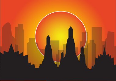 Vektör çizim günbatımı şehir hayat kurma Highrise kavramı