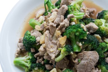 Gıda karıştırın kızarmış sebze Asya et domuz brokoli kavramı