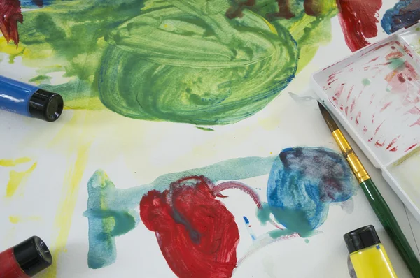 Τέχνη νερό χρώμα εκπαίδευσης παιδιού παίζουν διασκέδαση έννοια — Φωτογραφία Αρχείου
