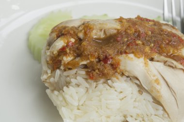 tavuk pirinç çorbası boş sos et Asya gıda kavramı