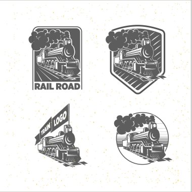 Bir lokomotif şablonları kümesi. Vintage tren, Logotype, Il