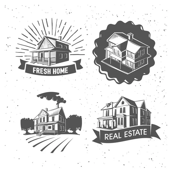 Ilustrações de silhueta imobiliária vetorial, logotipos. Preto e... — Fotografia de Stock