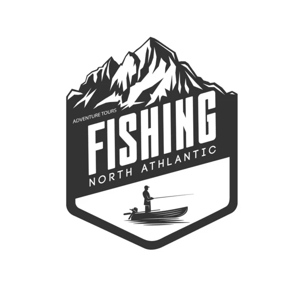 Balıkçılık Teması Üzerine Tasarlanmış Bir Balık Logosu Olan Tek Renkli — Stok Vektör
