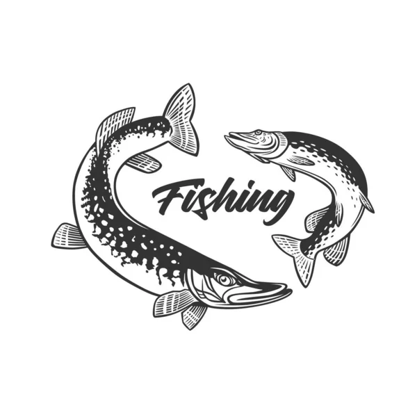 Monochrome Illustratie Met Een Vis Logo Voor Ontwerp Een Visserij — Stockvector