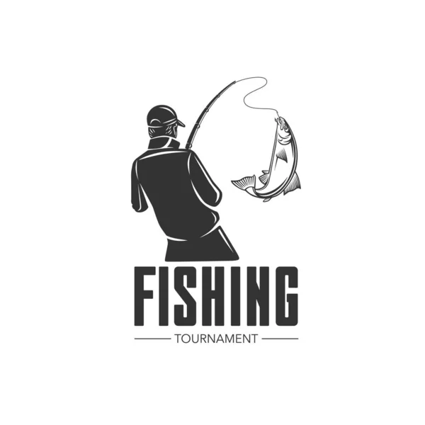 Ilustración Monocromática Con Logotipo Pescado Para Diseño Tema Pesca — Vector de stock