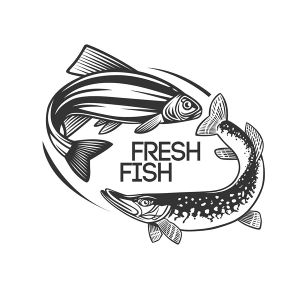 Illustration Monochrome Avec Logo Poisson Pour Conception Sur Thème Pêche — Image vectorielle