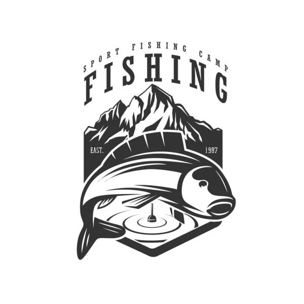 Ilustración Monocromática Con Logotipo Pescado Para Diseño Tema Pesca — Vector de stock