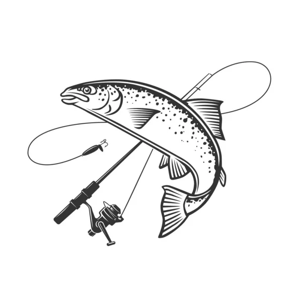 Monochrome Illustratie Met Een Vis Logo Voor Ontwerp Een Visserij — Stockvector