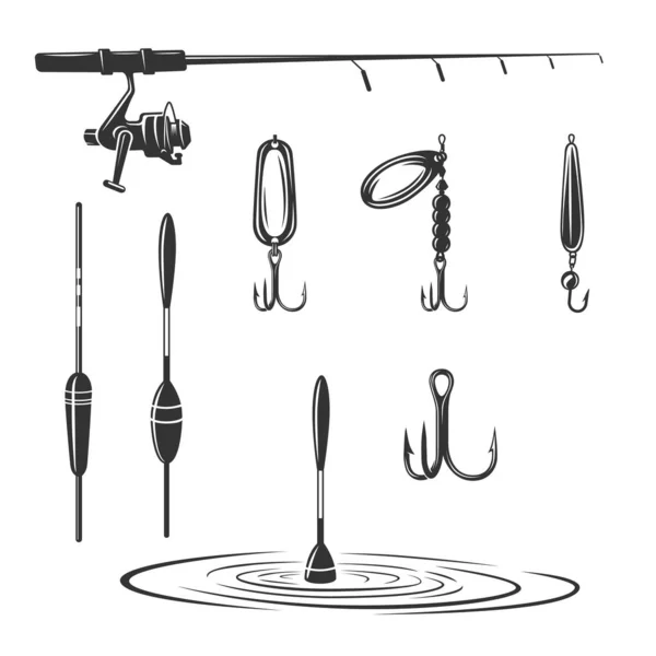 Ilustración Monocromática Con Aparejo Pesca Para Diseño Tema Pesca — Vector de stock