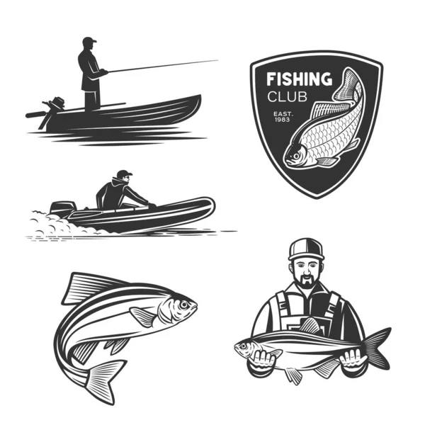 Ilustración Monocromática Con Pescador Para Diseño Sobre Tema Pesca — Vector de stock